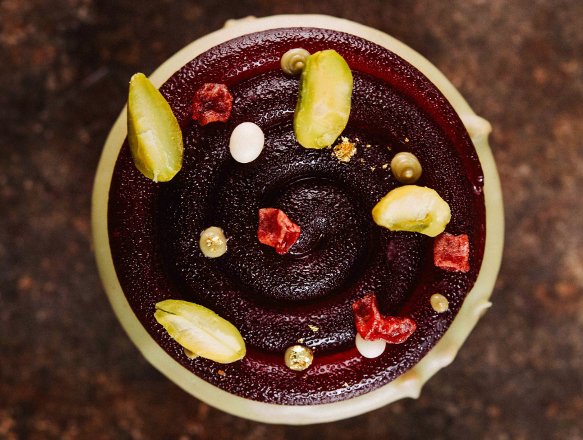 domori creation yuri cestari mono portion with pistachio